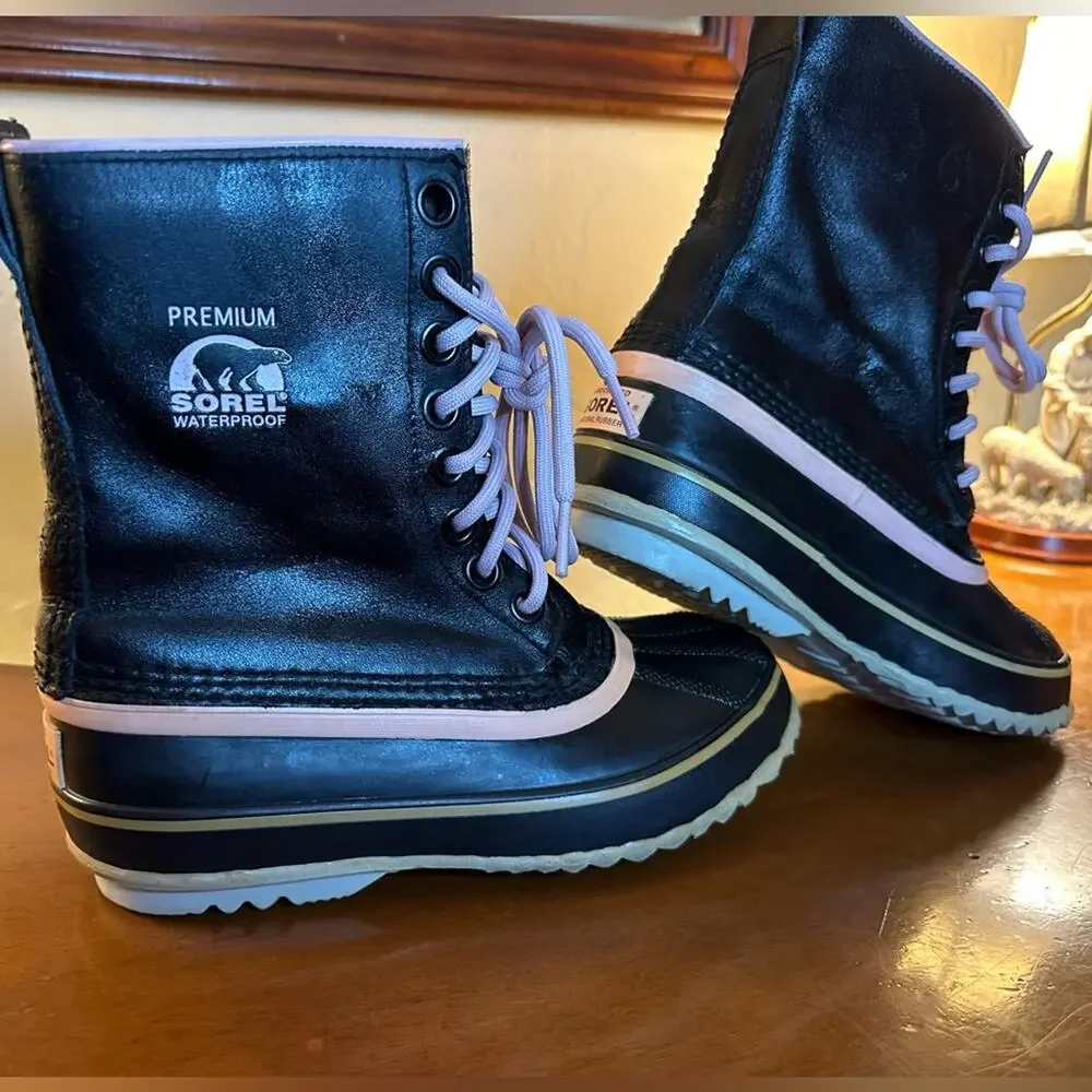 Sorel 1964 Premium Black Waterproof Felt Lined Snow Winter Boot Women's US 6